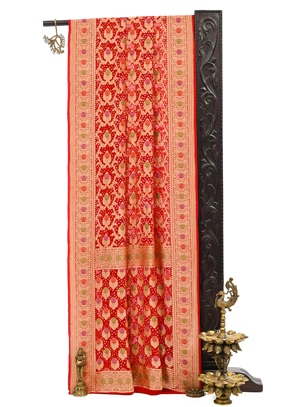 Maroon Bandhani Khaddi Georgette Handloom Banarasi Saree