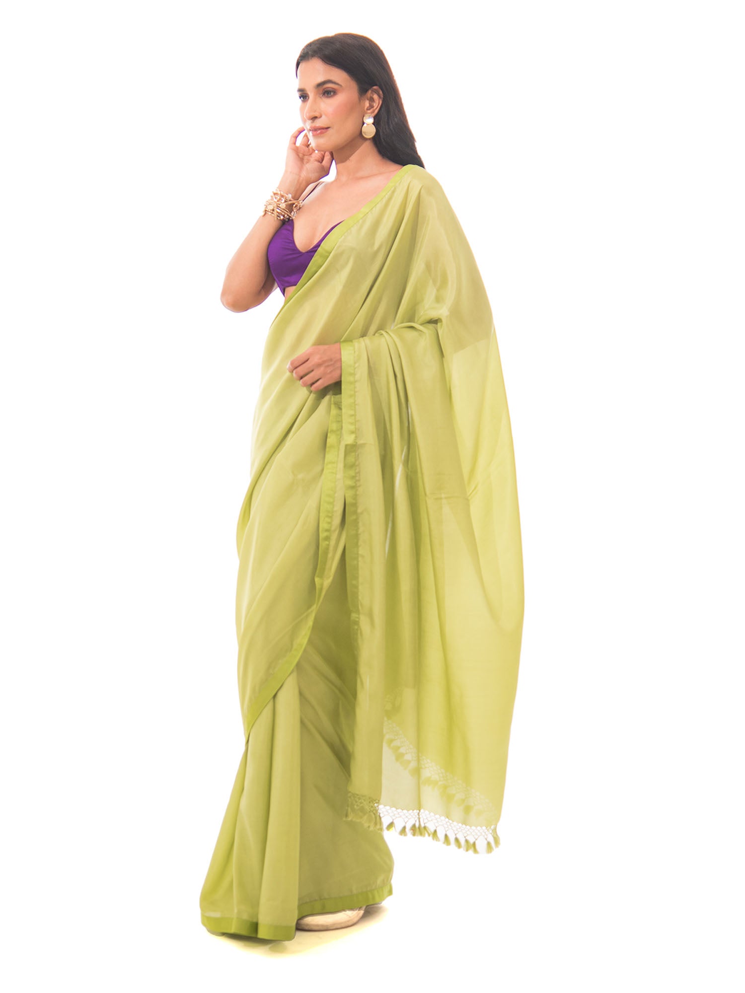 Green Plain Silk Handloom Saree - Sacred Weaves