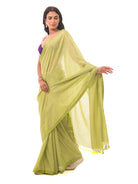 Green Plain Silk Handloom Saree - Sacred Weaves