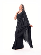 Black Plain Silk Handloom Saree - Sacred Weaves