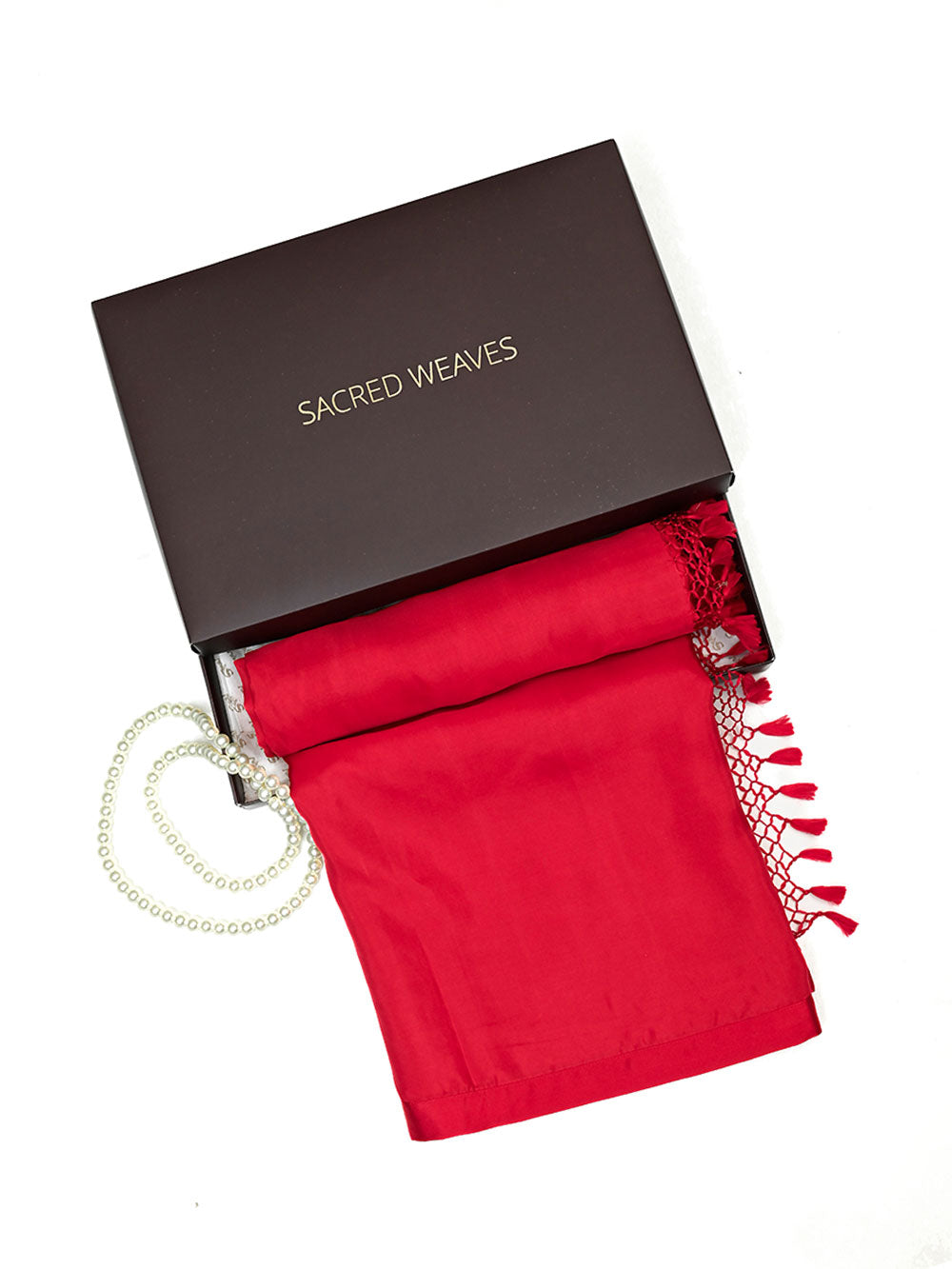 Red Plain Silk Handloom Saree - Sacred Weaves