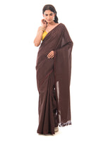 Dark Brown Plain Silk Handloom Saree - Sacred Weaves