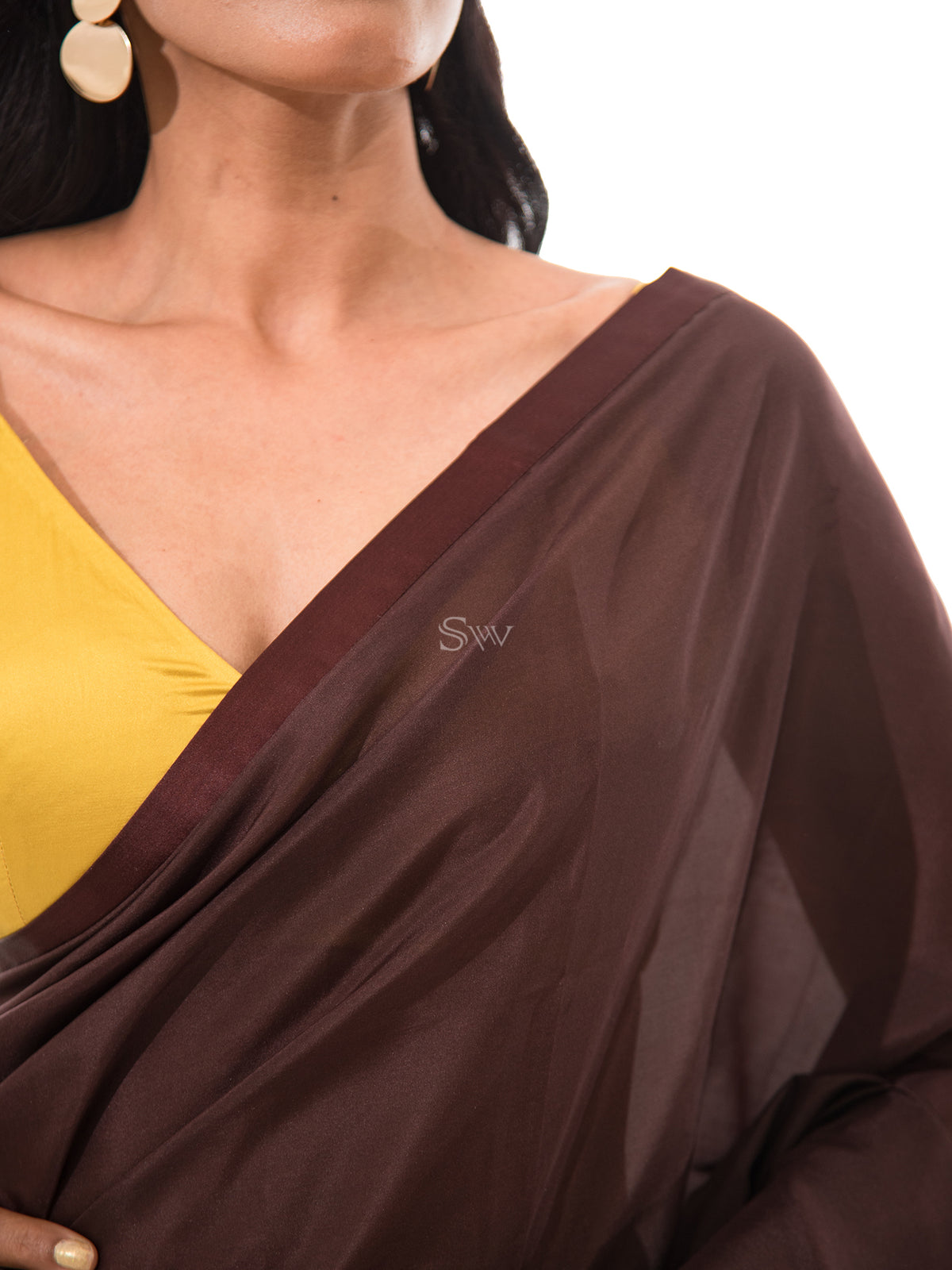 Dark Brown Plain Silk Handloom Saree - Sacred Weaves