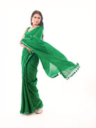 Dark Green Plain Silk Handloom Saree - Sacred Weaves