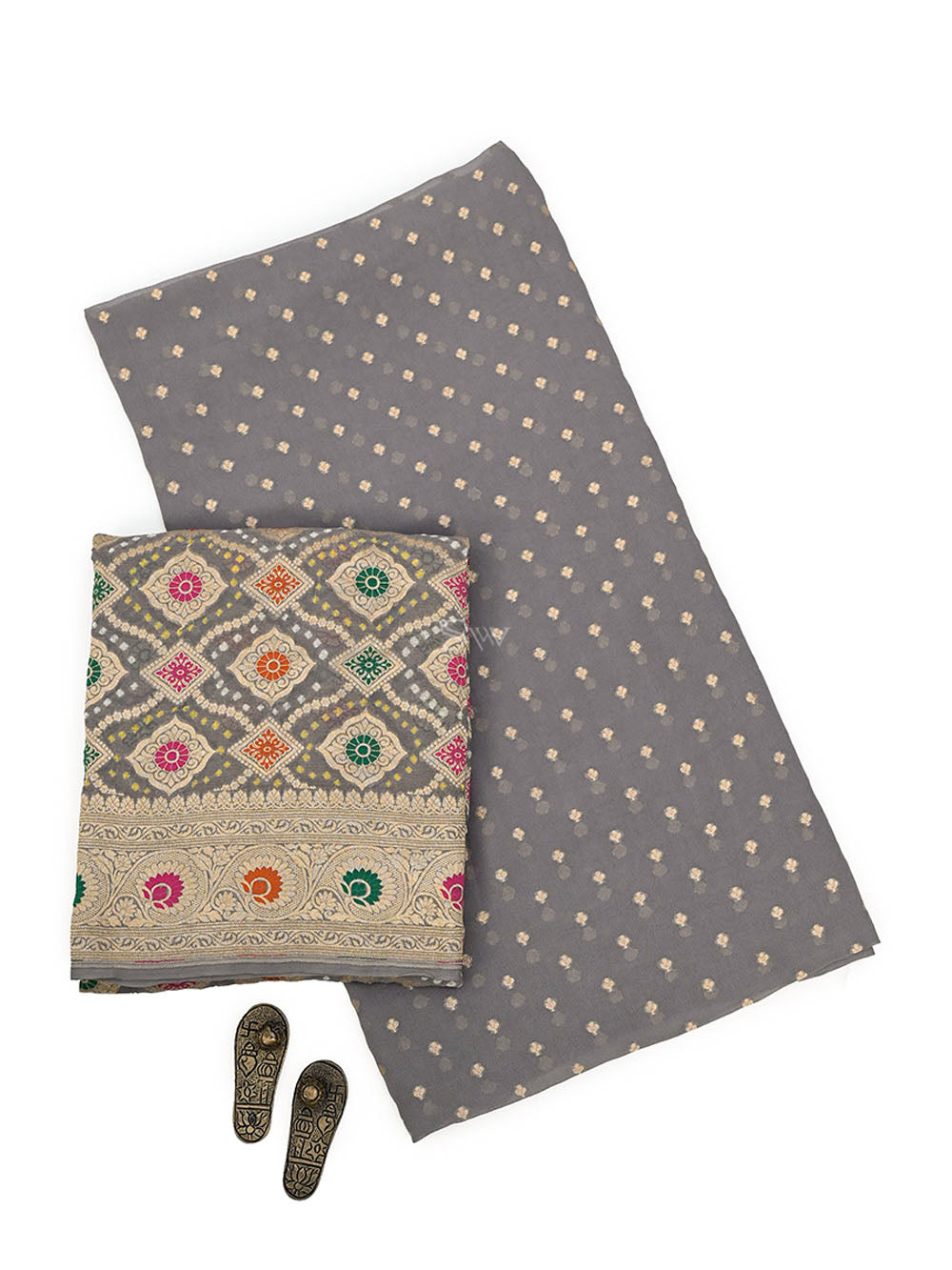 Dark Grey Khaddi Georgette Handloom Banarasi Suit