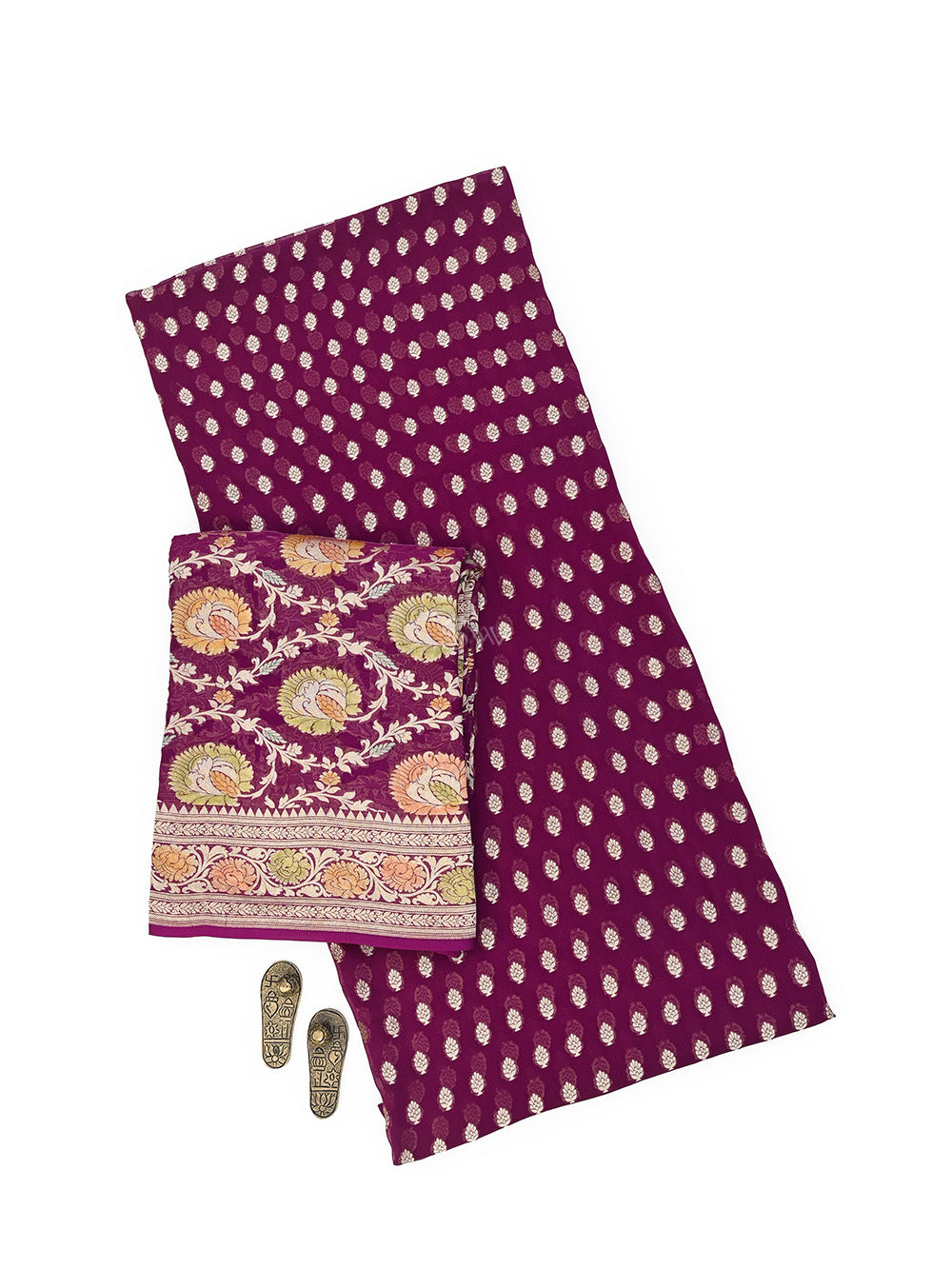 Wine Rangkat Khaddi Georgette Handloom Banarasi Suit - Sacred Weaves