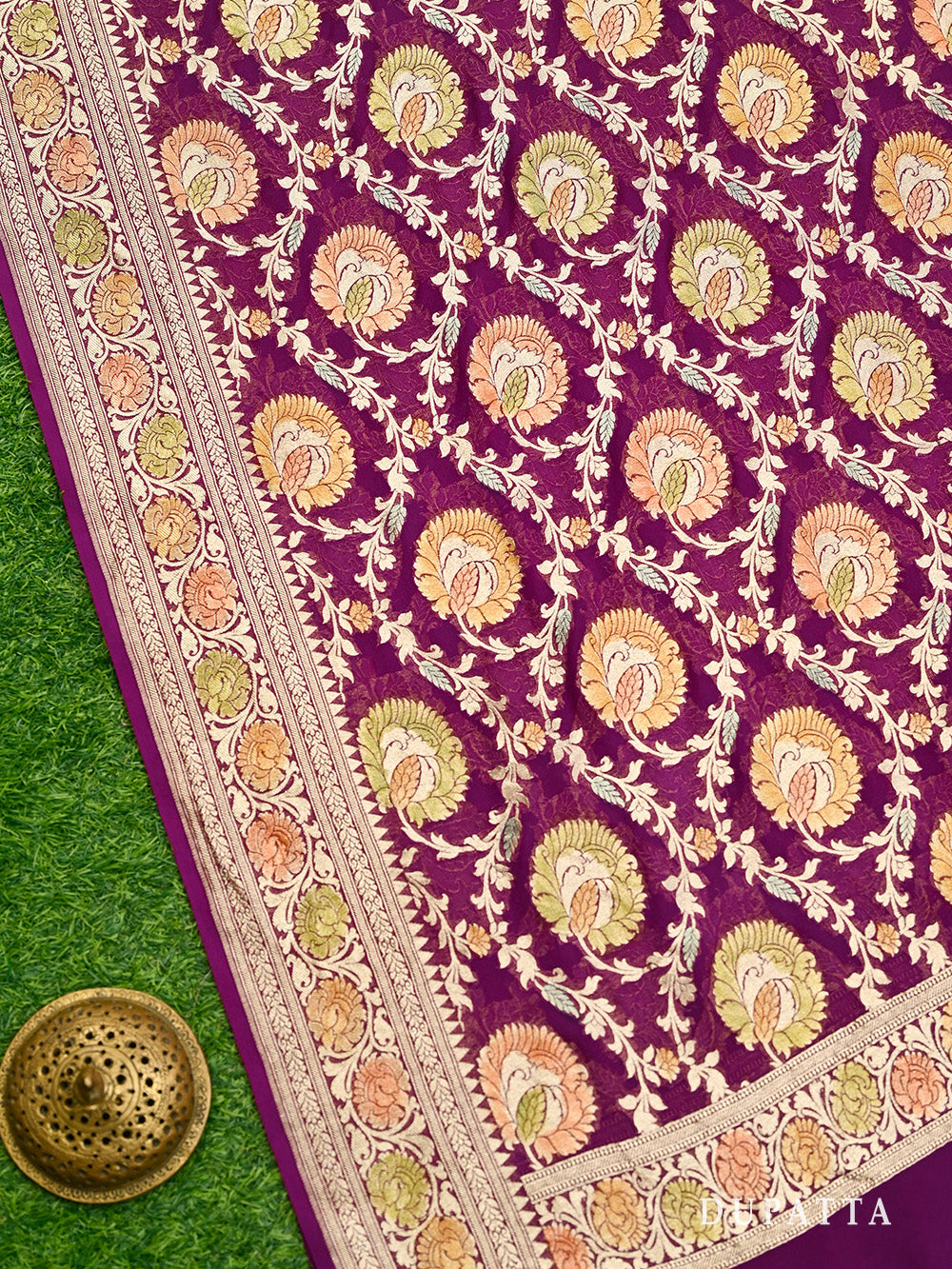 Wine Rangkat Khaddi Georgette Handloom Banarasi Suit - Sacred Weaves