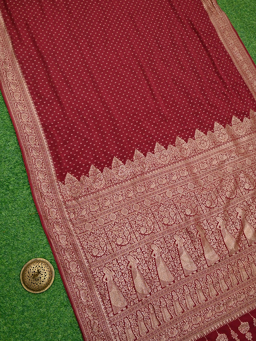 Maroon Booti Crepe Silk Handloom Banarasi Saree - Sacred Weaves