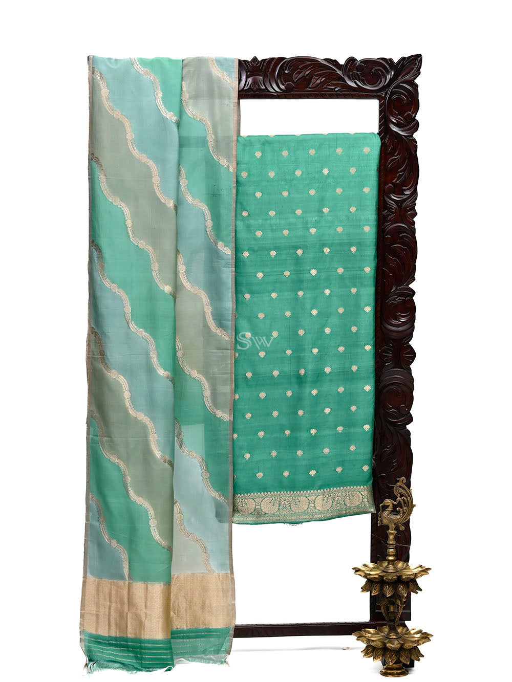 Green Katan Silk Handloom Banarasi Suit - Sacred Weaves