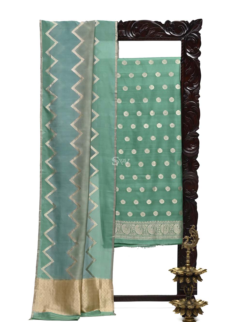 Green Katan Silk Handloom Banarasi Suit - Sacred Weaves