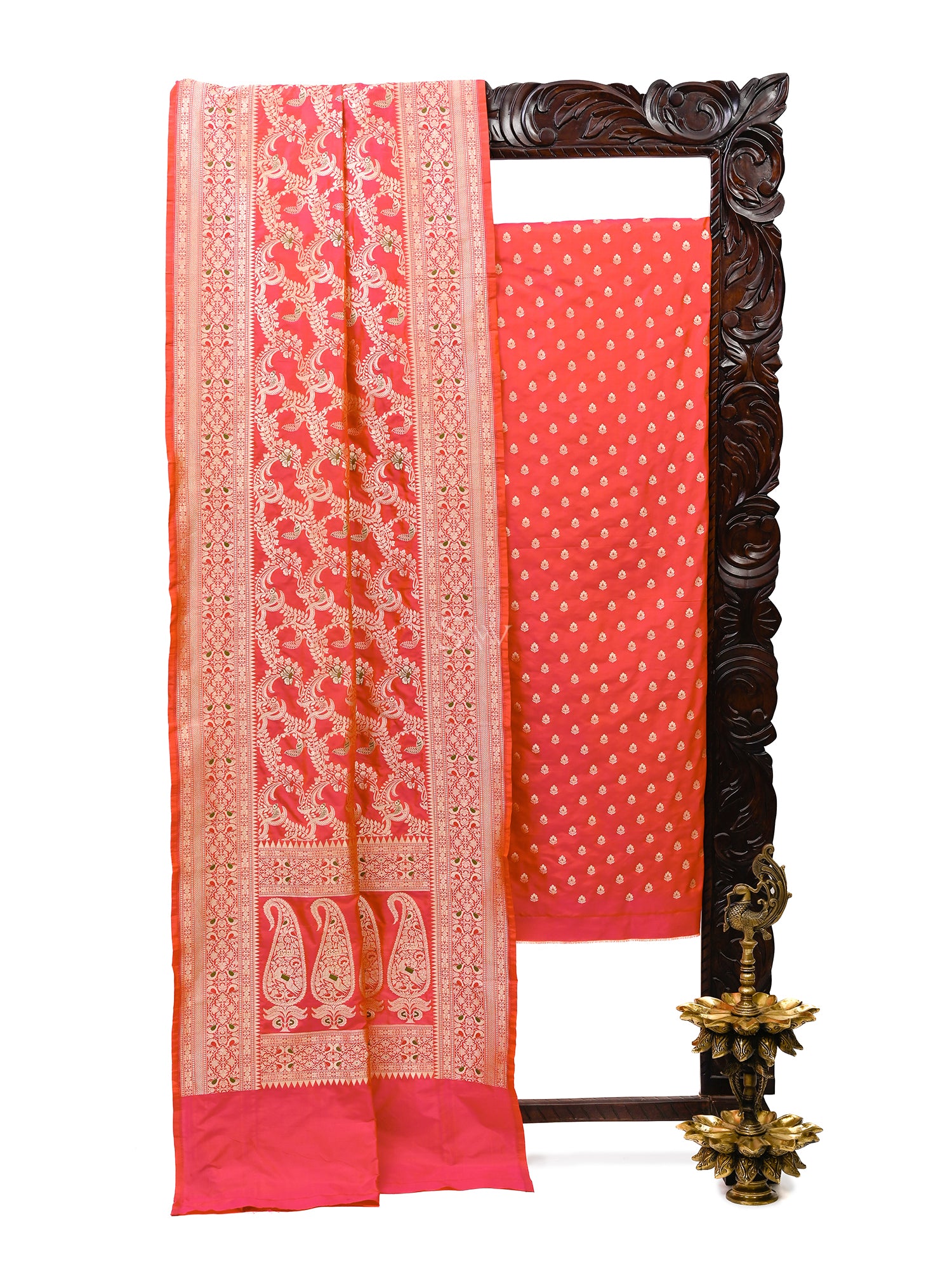 Red Meenakari Katan Silk Handloom Banarasi Suit - Sacred Weaves