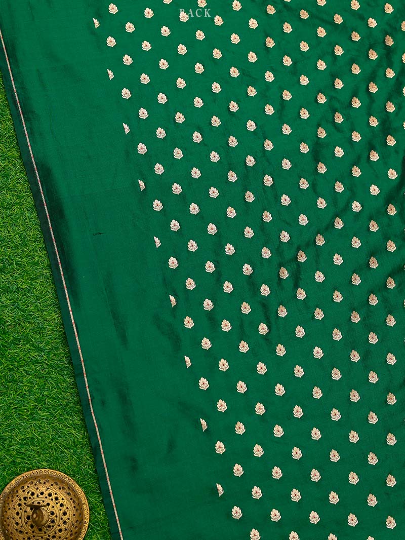 Dark Green Meenakari Katan Silk Handloom Banarasi Suit - Sacred Weaves
