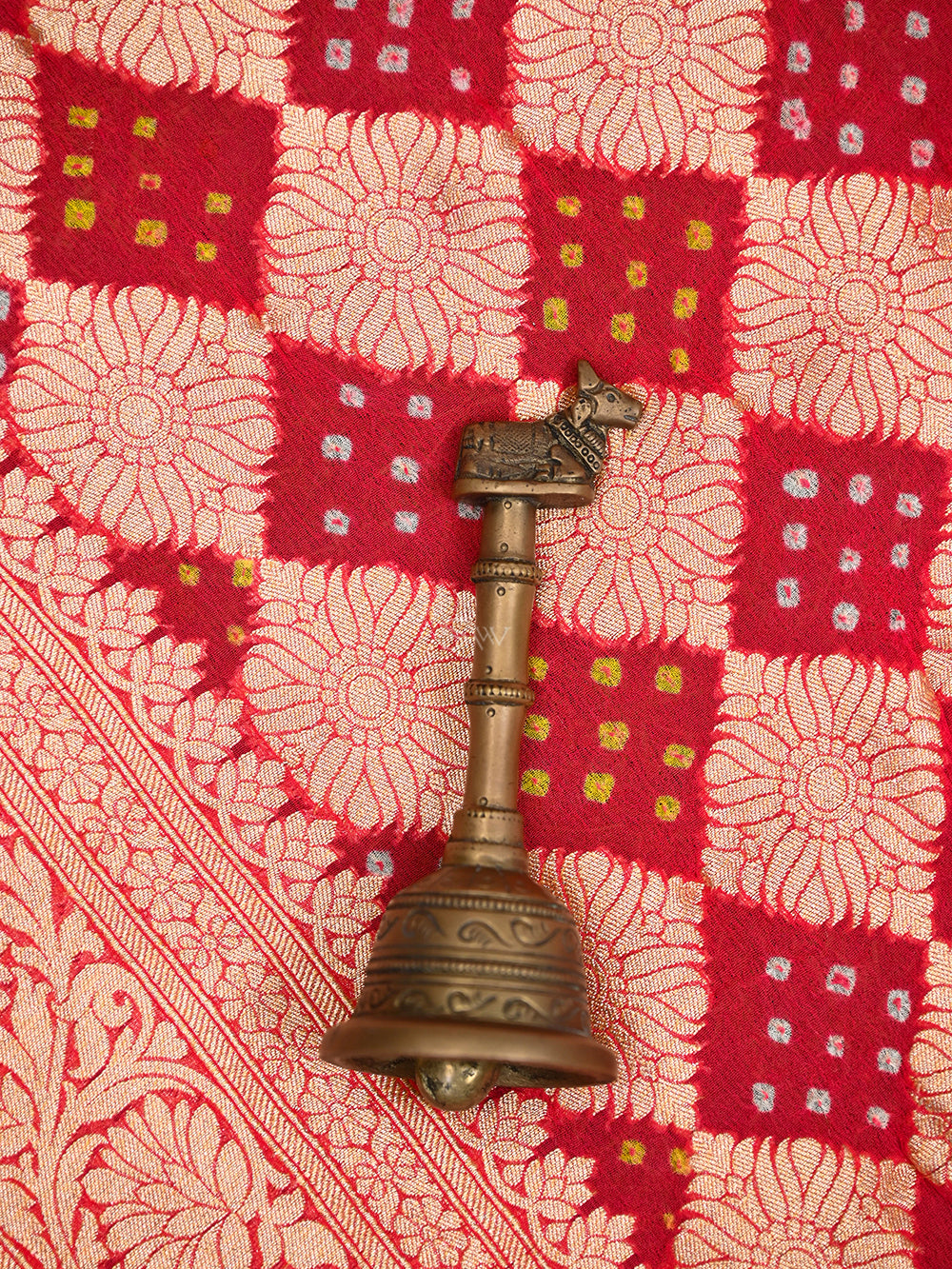 Coral Pink Bandhani Khaddi Georgette Handloom Banarasi Saree