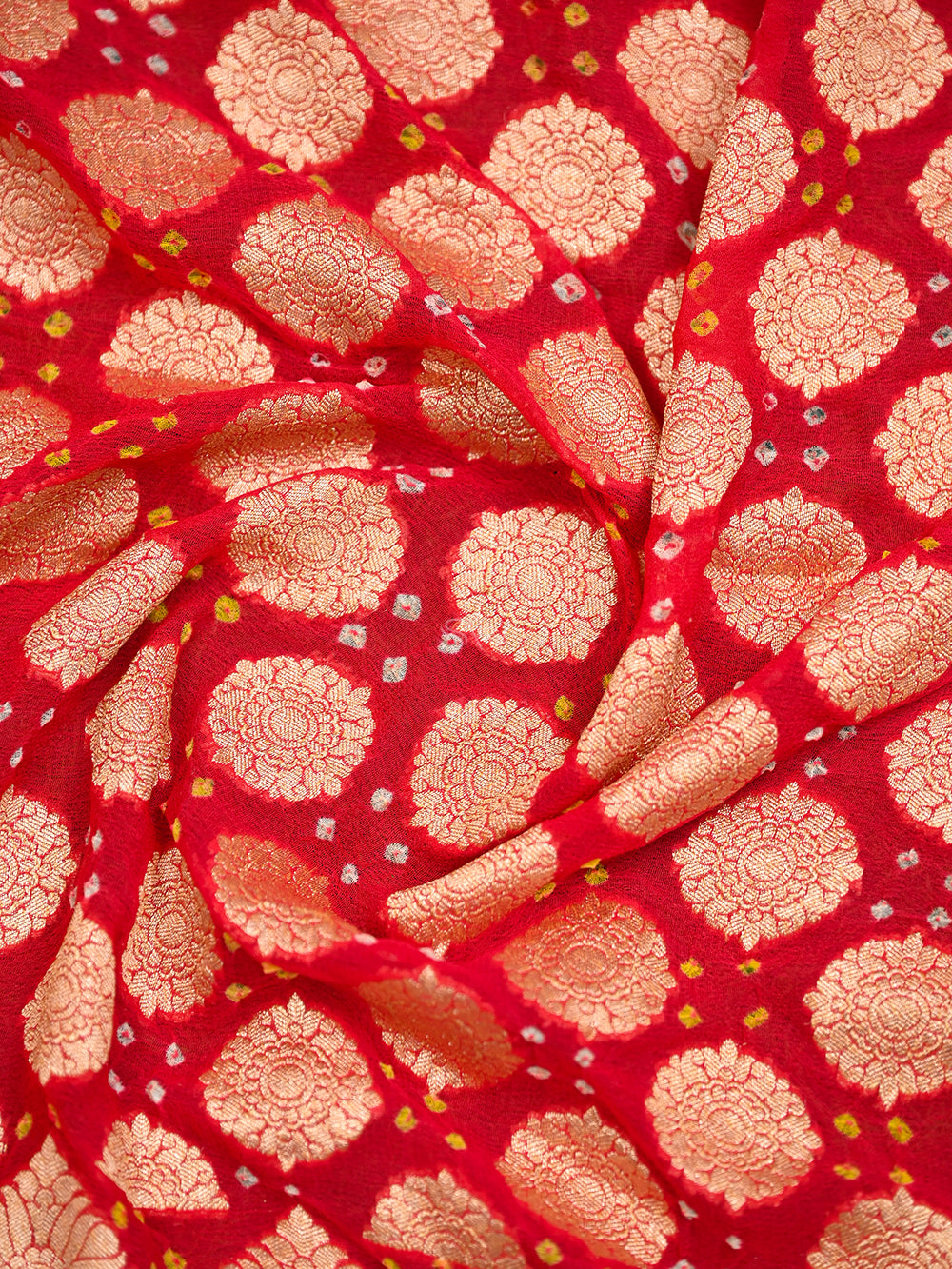 Coral Pink Bandhani Khaddi Georgette Handloom Banarasi Saree