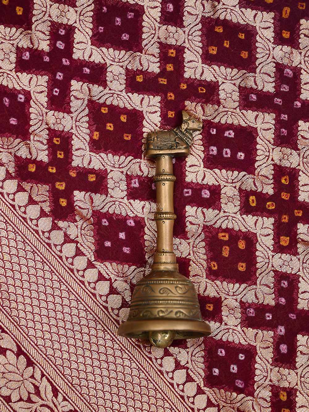 Wine Mauve Bandhani Khaddi Georgette Handloom Banarasi Saree - Sacred Weaves