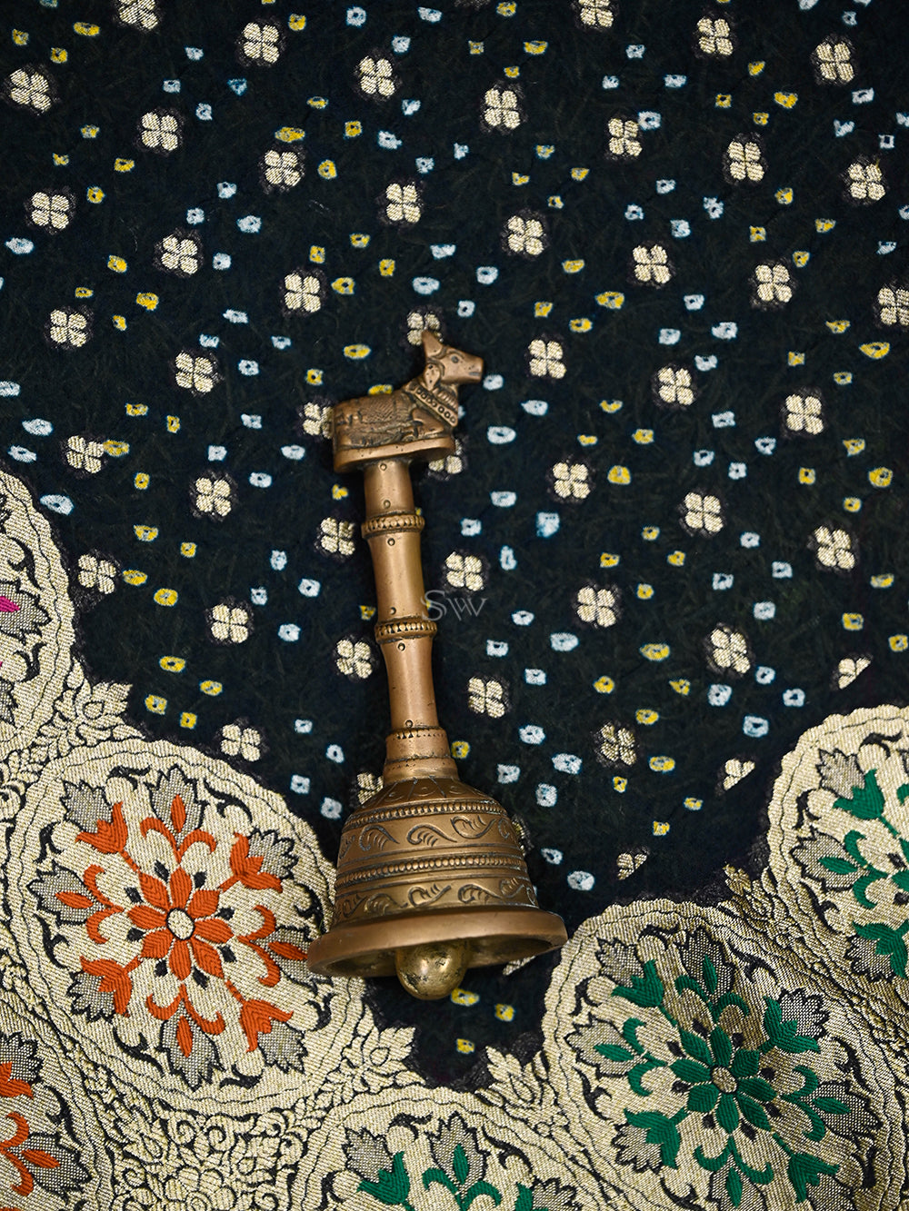 Navy Blue Bandhani Khaddi Georgette Handloom Banarasi Saree - Sacred Weaves