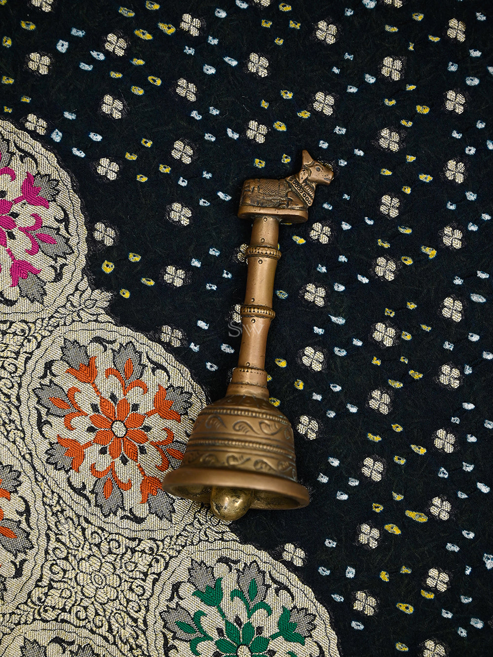 Navy Blue Bandhani Khaddi Georgette Handloom Banarasi Saree - Sacred Weaves