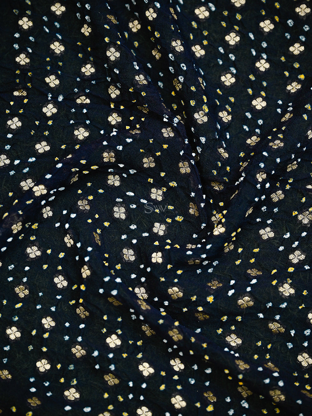 Navy Blue Bandhani Khaddi Georgette Handloom Banarasi Saree - Sacred Weaves