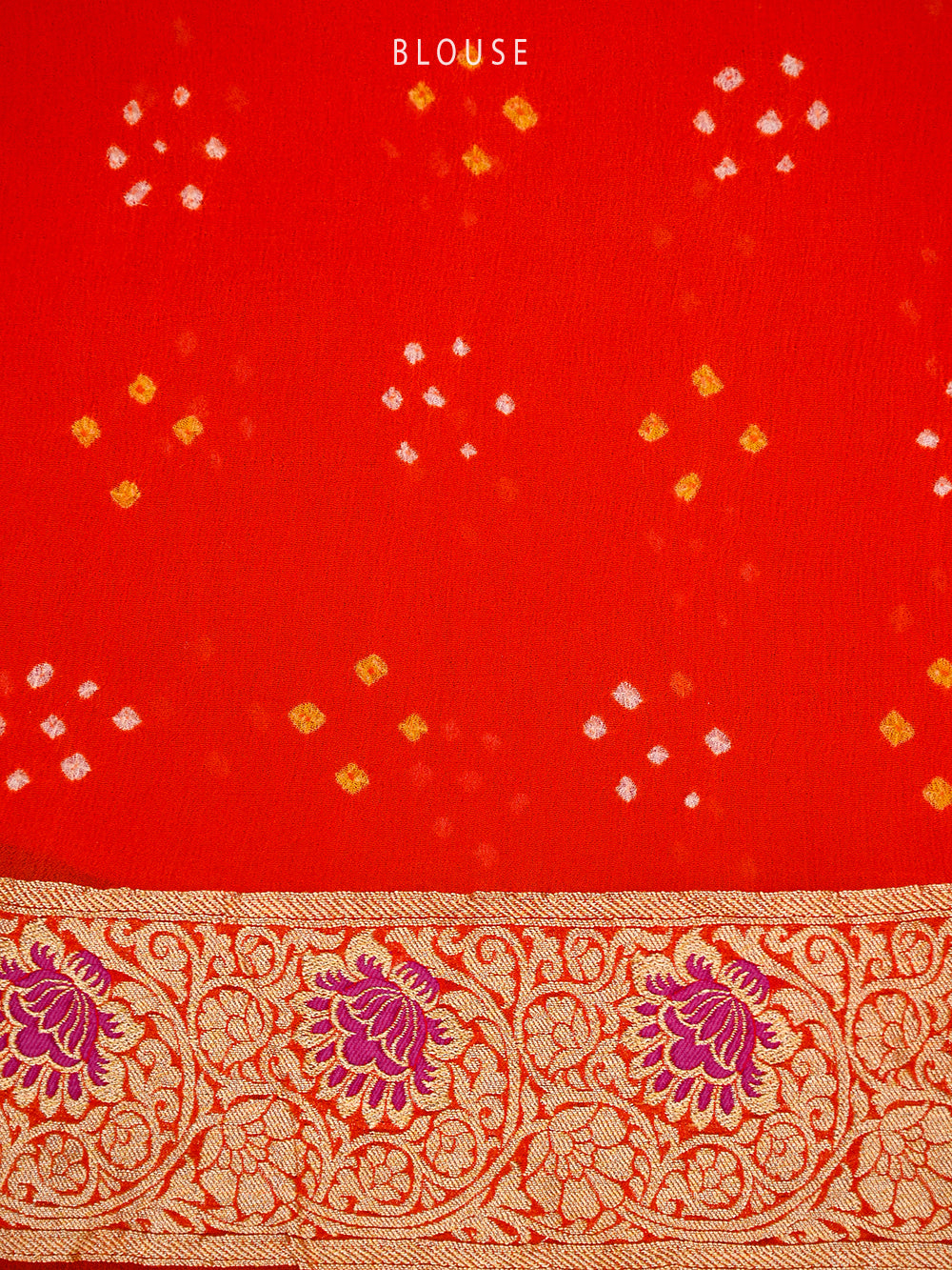 Orange Red Bandhani Khaddi Georgette Handloom Banarasi Saree - Sacred Weaves