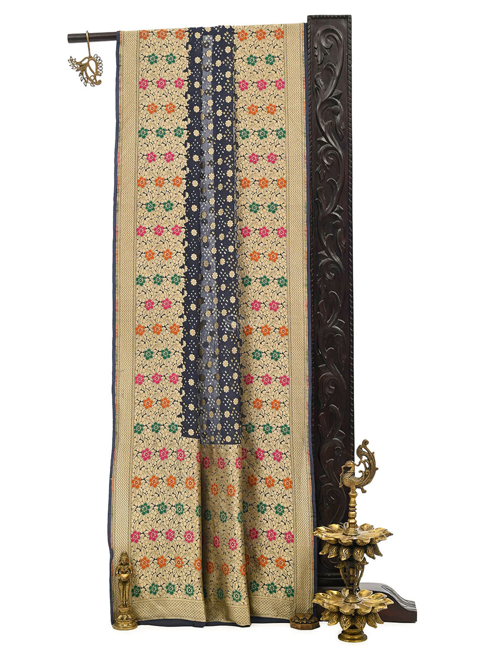 Grey Bandhani Khaddi Georgette Handloom Banarasi Saree