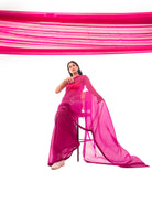 Dark Magenta Plain Organza Handloom Saree - Sacred Weaves