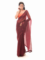 Brown Plain Organza Handloom Saree - Sacred Weaves