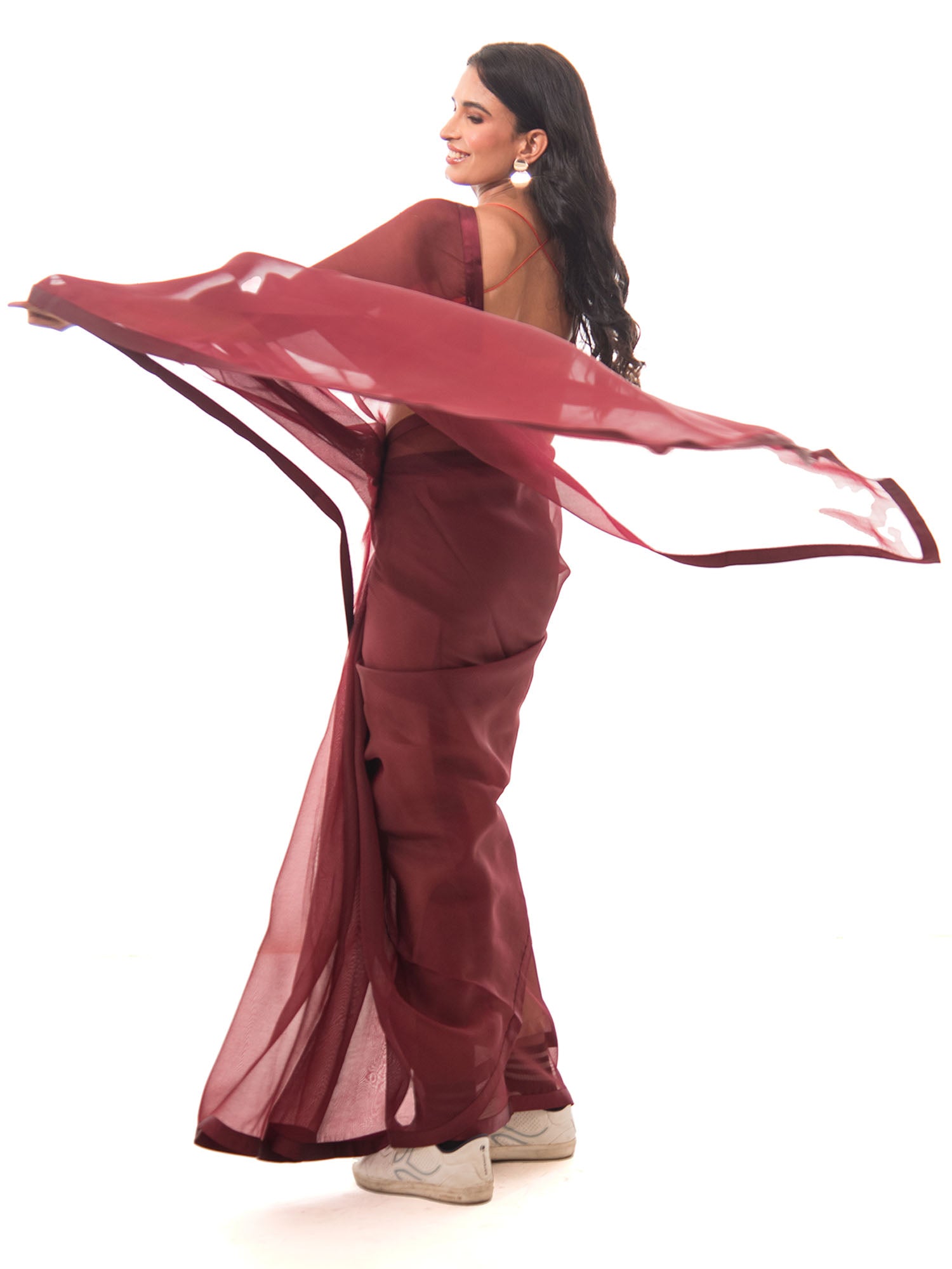 Brown Plain Organza Handloom Saree - Sacred Weaves
