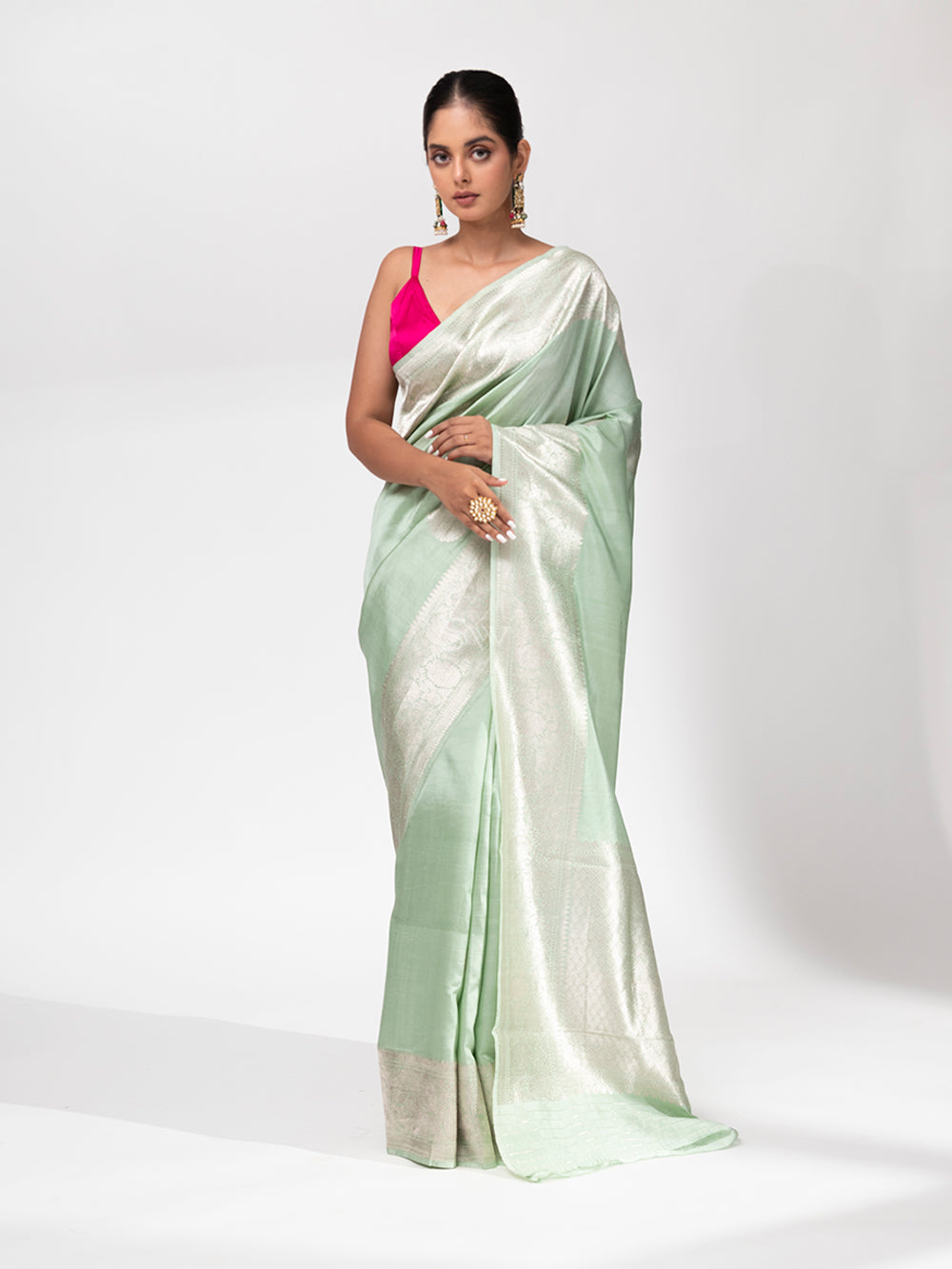 Sea Green Summer Silk Handloom Banarasi Saree - Sacred Weaves
