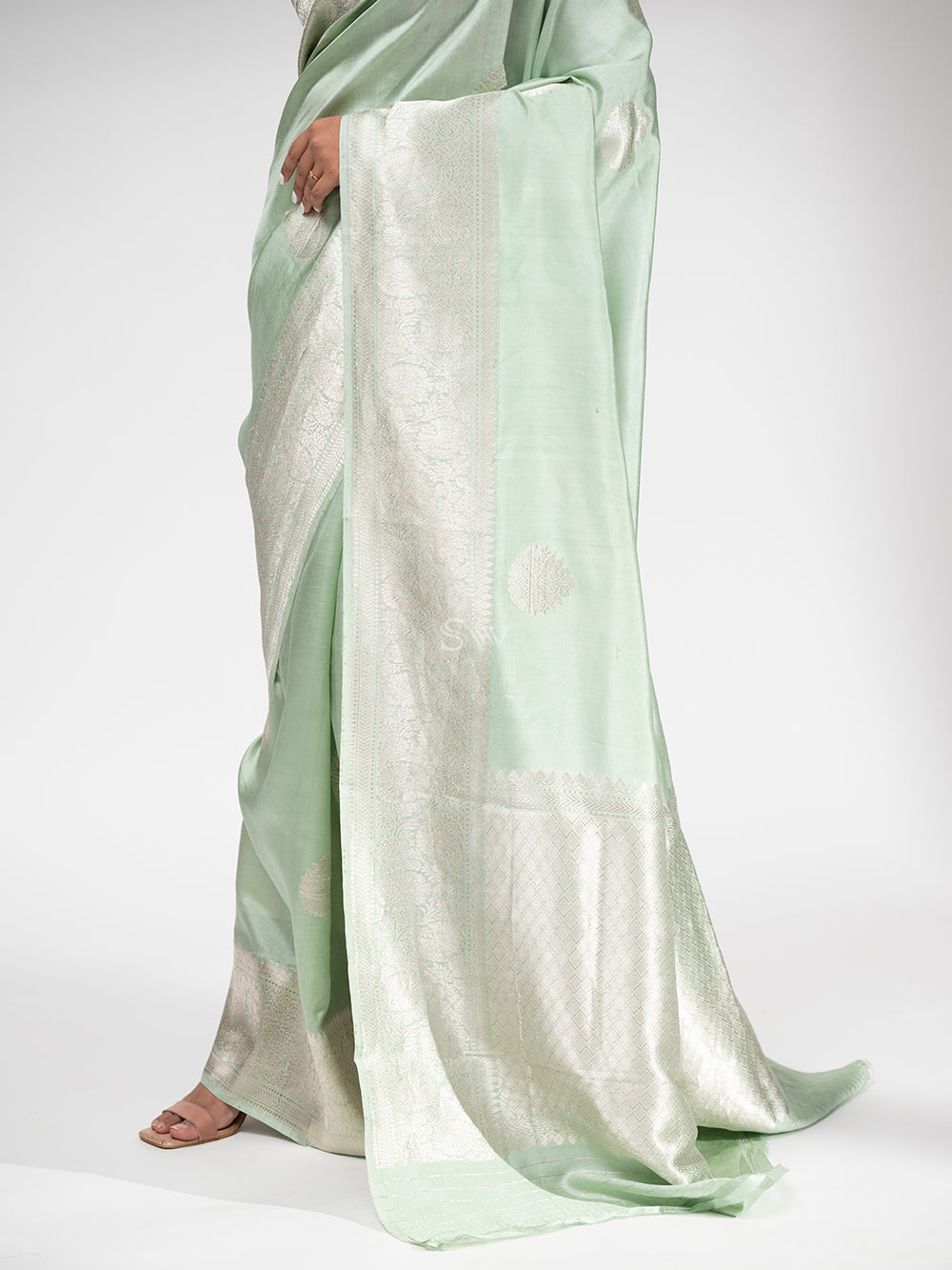 Sea Green Summer Silk Handloom Banarasi Saree - Sacred Weaves