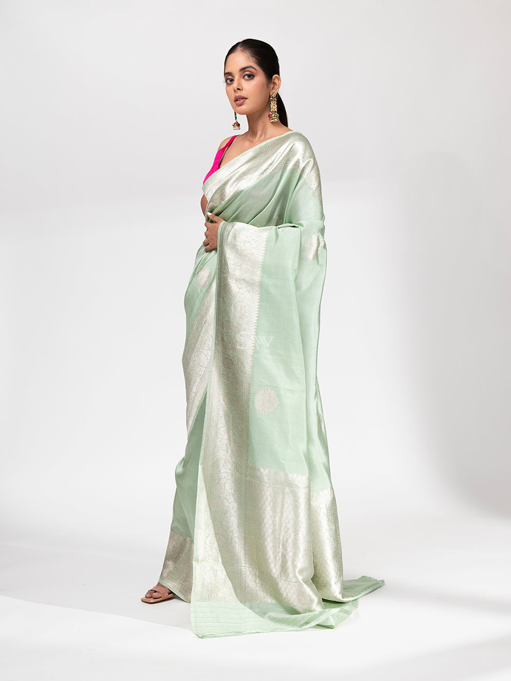 Sea Green Summer Silk Handloom Banarasi Saree - Sacred Weaves