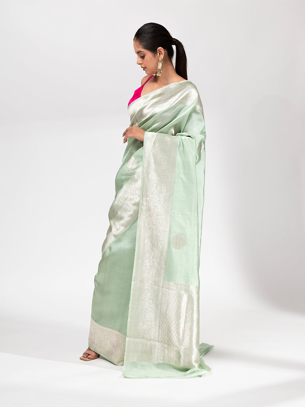 Sea Green Summer Silk Handloom Banarasi Saree - Sacred Weaves