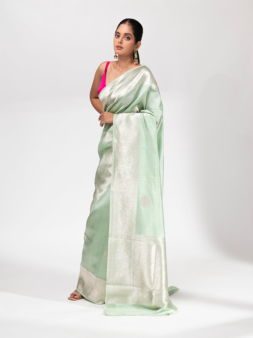Sea Green Summer Silk Handloom Banarasi Saree - Sacred Weaves