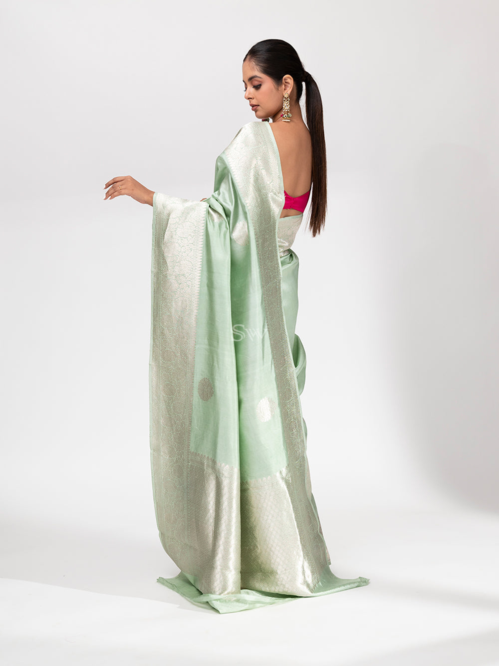 Sea Green Summer Silk Handloom Banarasi Saree - Sacred Weaves