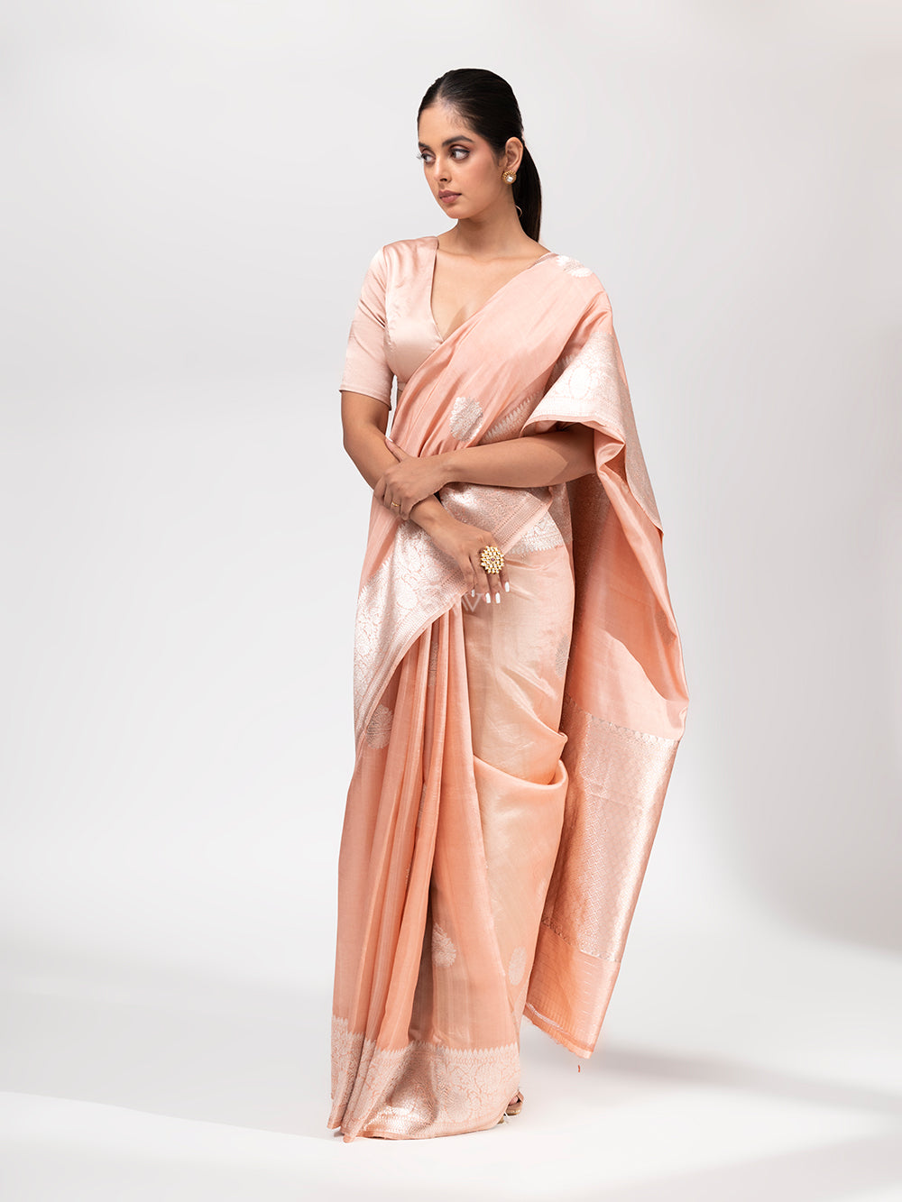 Peach Summer Silk Handloom Banarasi Saree - Sacred Weaves