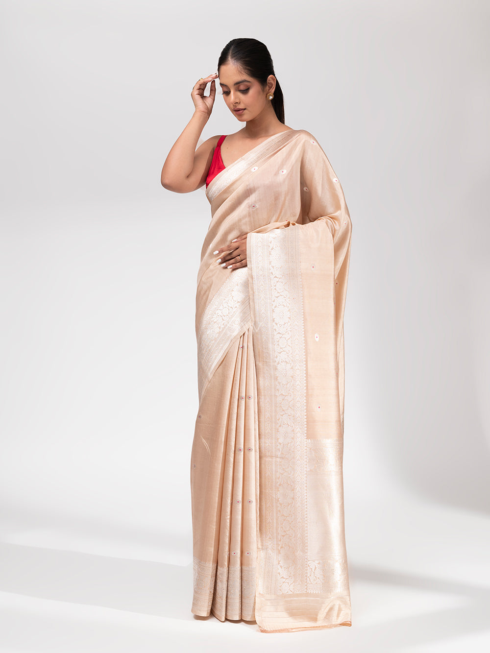 Pastel Peach Summer Silk Handloom Banarasi Saree - Sacred Weaves