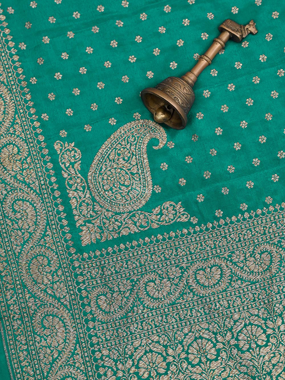 Teal Green Booti Crepe Silk Handloom Banarasi Saree - Sacred Weaves