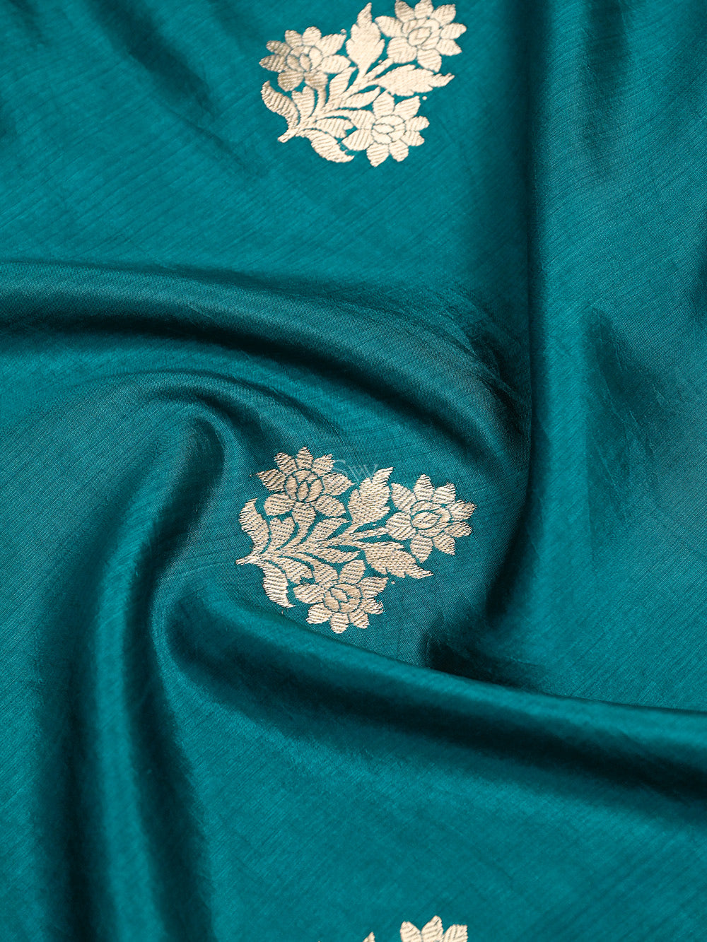 Teal Blue Booti Katan Silk Handloom Banarasi Saree - Sacred Weaves