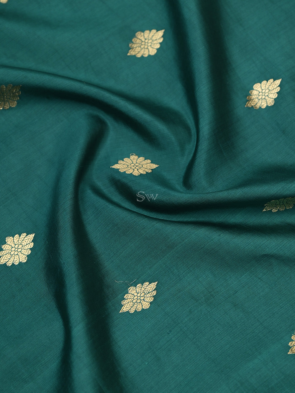 Teal Green Booti Chiniya Silk Handloom Banarasi Saree Sacred Weaves