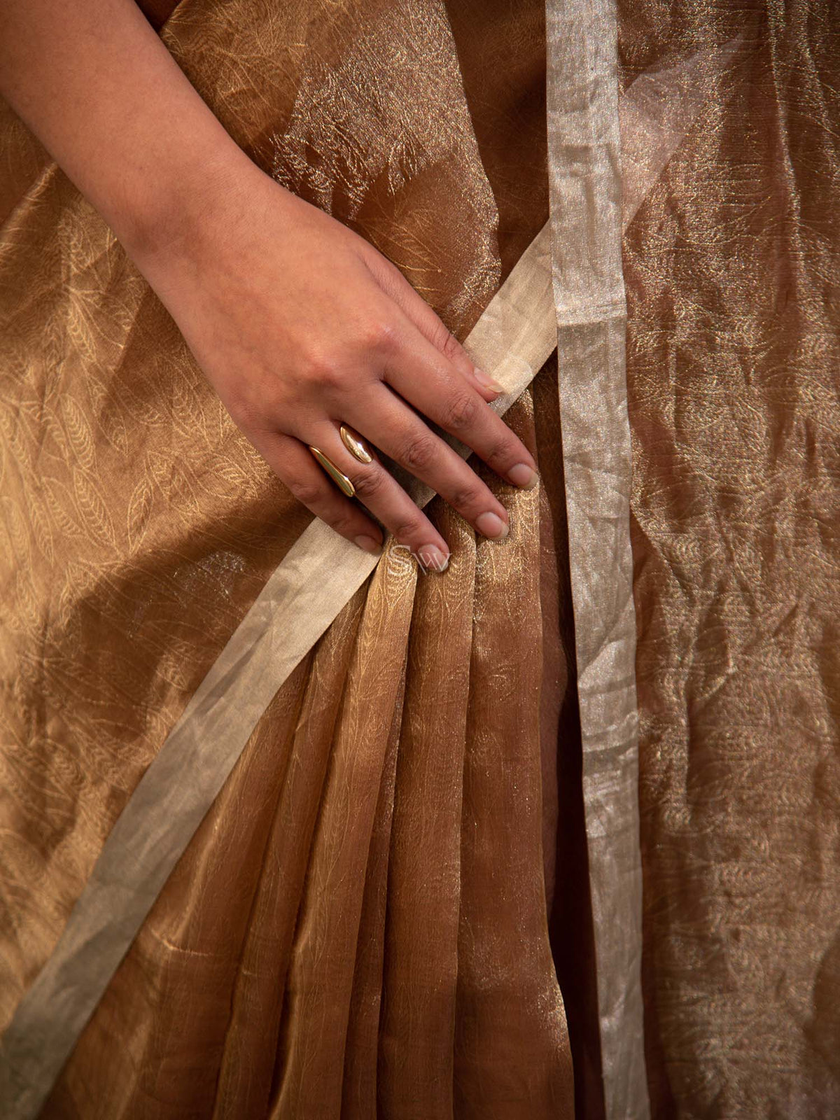 Brown Jaal Tissue Handloom Banarasi Saree - Sacred Weaves