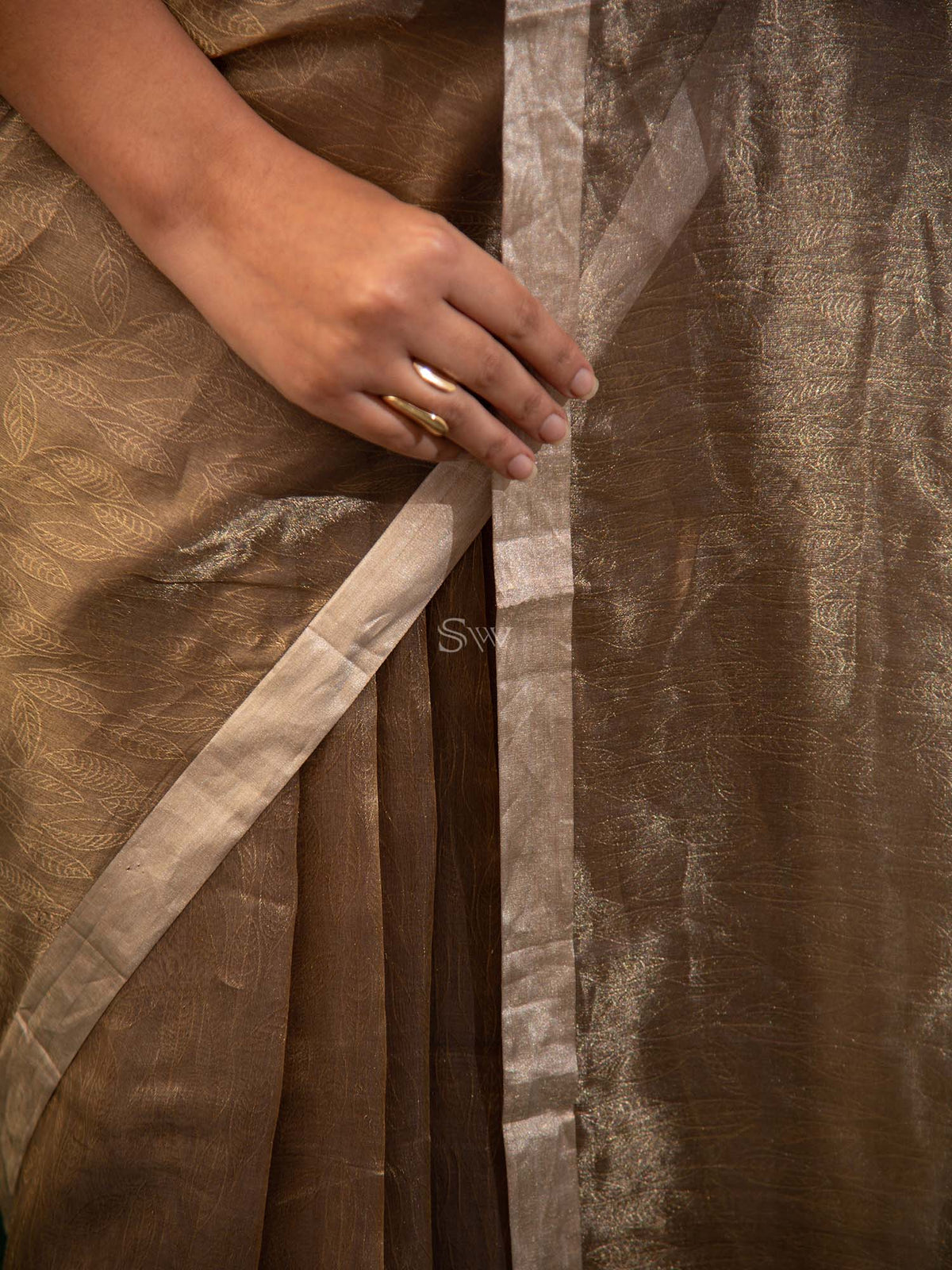 Grey Jaal Tissue Handloom Banarasi Saree - Sacred Weaves