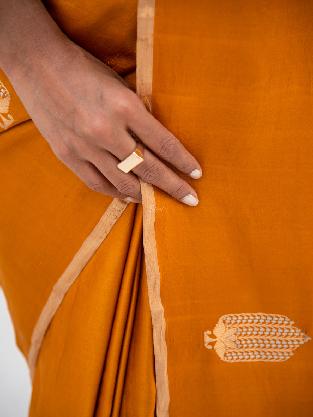 Mustard Mashru Satin Silk Handloom Banarasi Saree