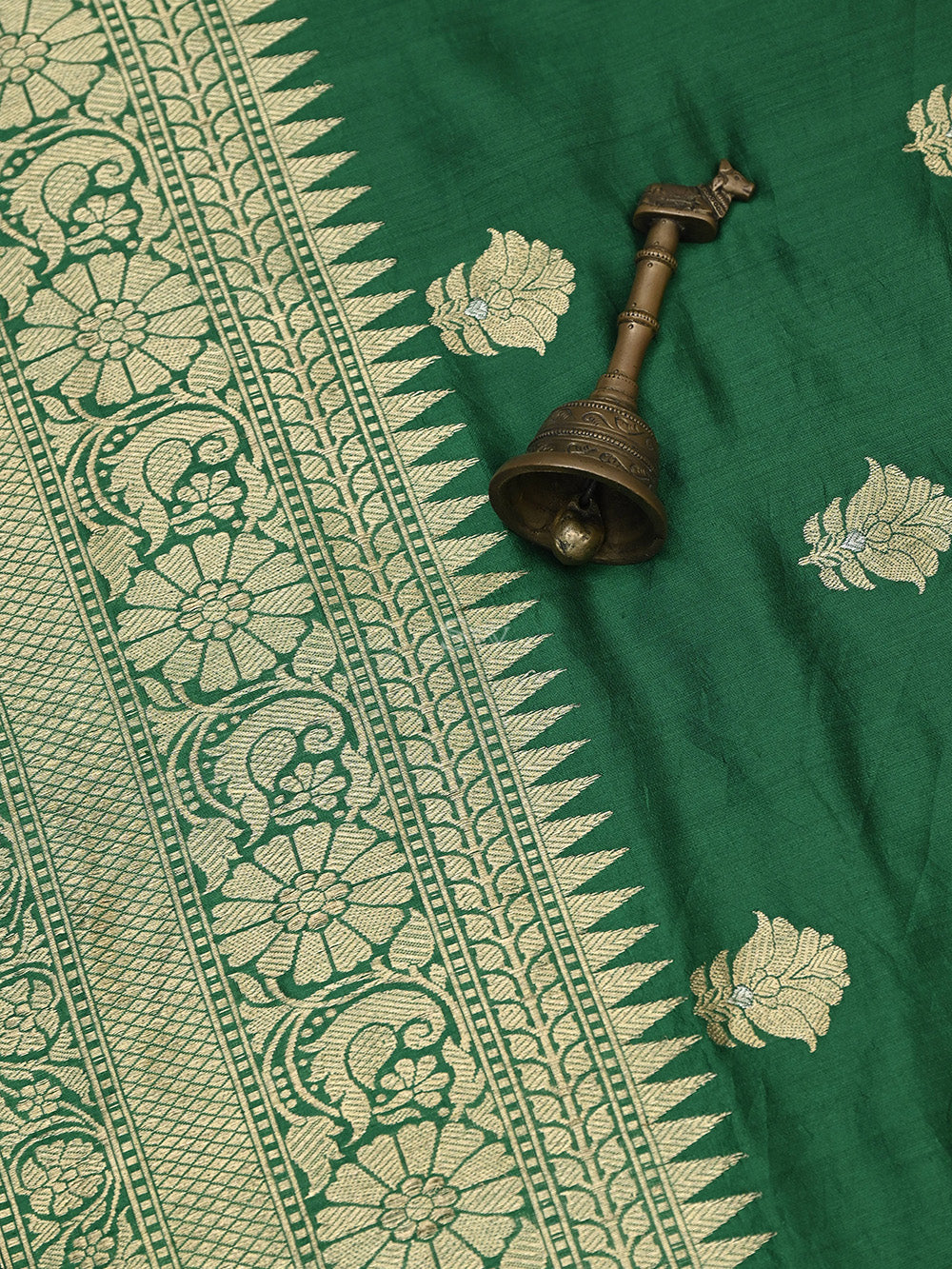 Bottle Green Sona Rupa Chiniya Silk Handloom Banarasi Saree - Sacred Weaves