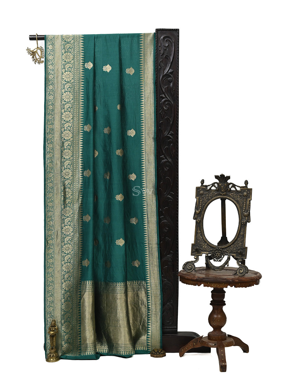 Teal Green Sona Rupa Chiniya Silk Handloom Banarasi Saree - Sacred Weaves