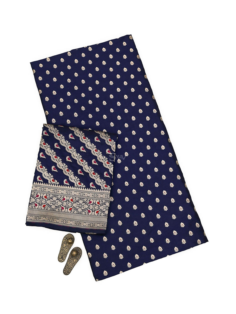 Dark Blue Meenakari Katan Silk Handloom Banarasi Suit