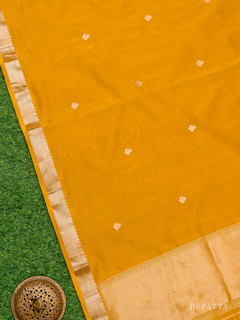Yellow Katan Silk Handloom Banarasi Suit - Sacred Weaves