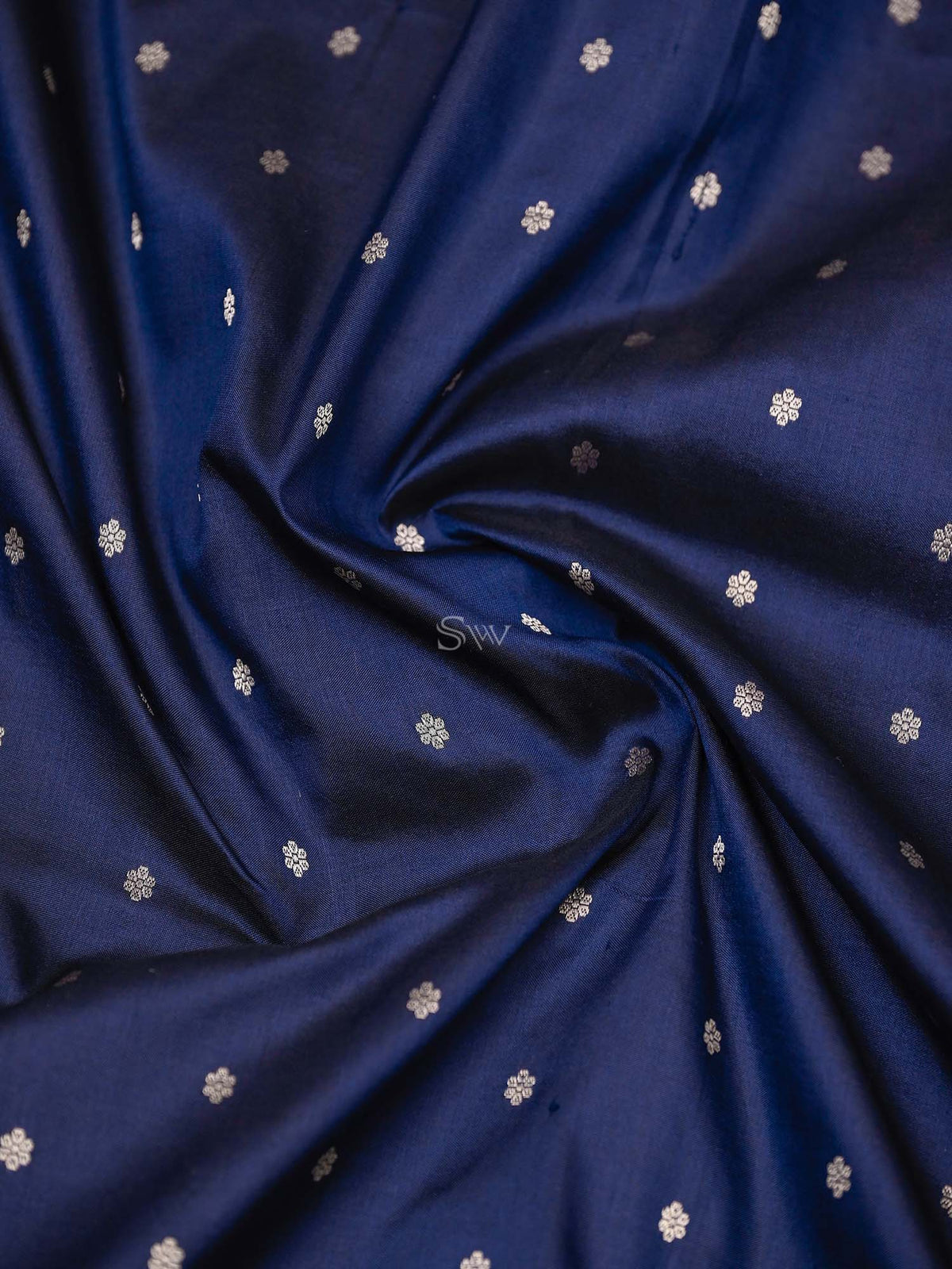 Navy Blue Katan Silk Handloom Banarasi Suit - Sacred Weaves