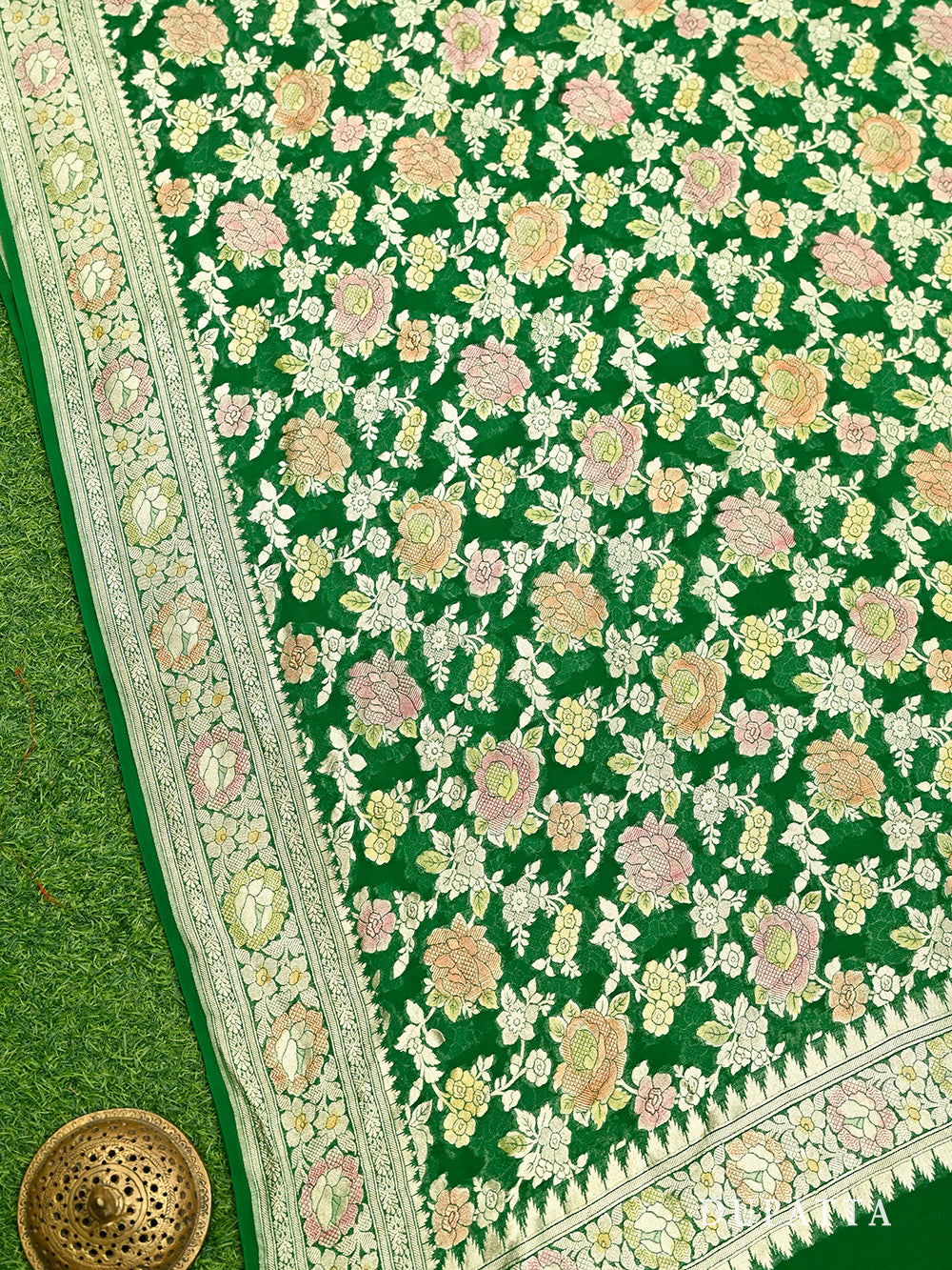 Green Rangkat Khaddi Georgette Handloom Banarasi Suit