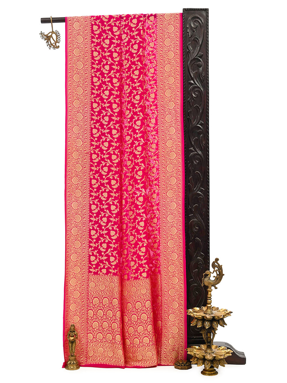 Dark Pink Jaal Khaddi Georgette Handloom Banarasi Saree