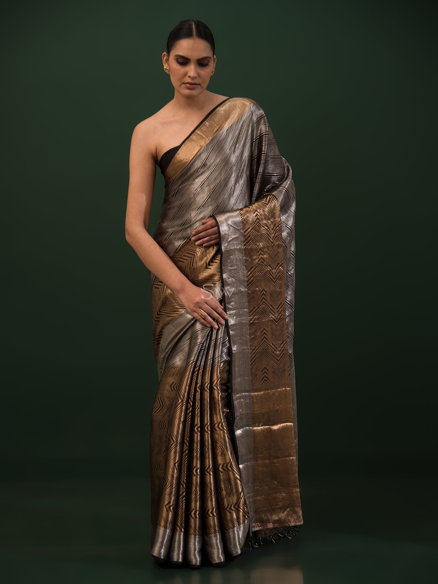 Black Tissue Brocade Handloom Banarasi Saree - Sacred Weaves