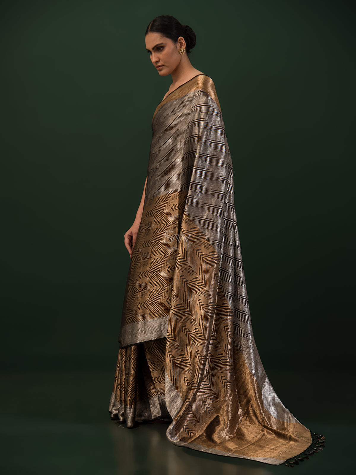 Black Tissue Brocade Handloom Banarasi Saree - Sacred Weaves